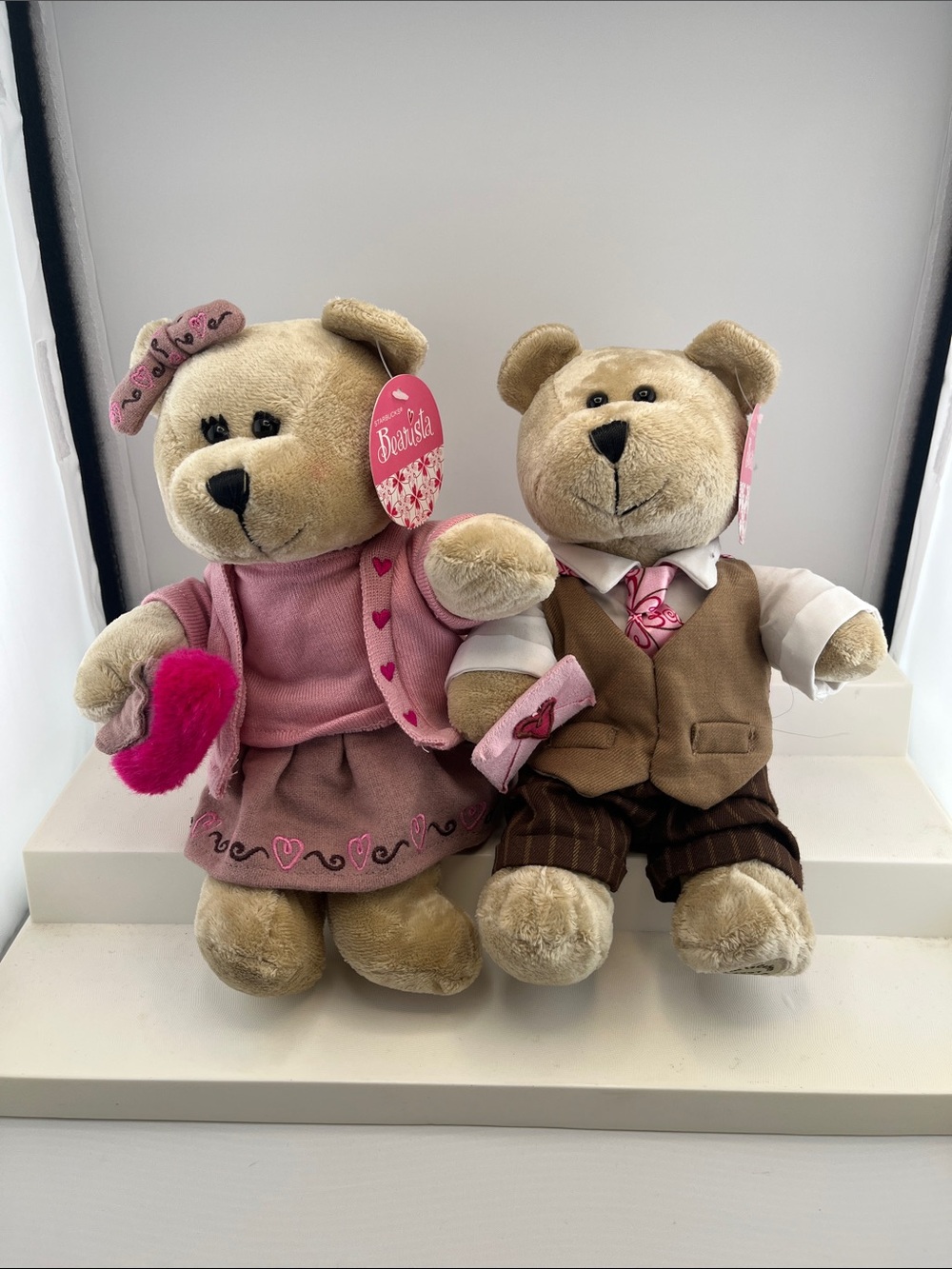Starbucks Bearista Bears Plush PAIR Valentines 2007 58th & 59th Edition